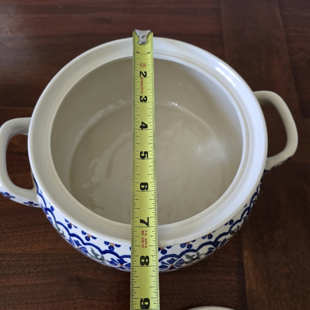 Polish Pottery White Blue Tureen Dotted Daisy Hand Made‎ 2qt - Picture 5 of 10